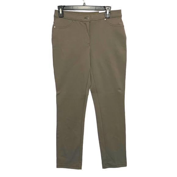 Chico's Ponte Faux Pocket Slim Leg Stretch Pants NWT 00 Short (XS) Brown Green - Picture 1 of 8